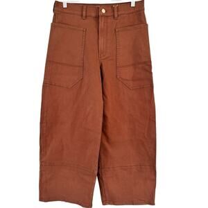 NWT Everlane Utility Gardener Pants Dark Brown Cropped Wide Leg Denim Size 30